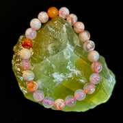 🌸 Pink Flower Agate (Cherry Agate) Bracelet – 8mm Beads, Small to Medium Wrists