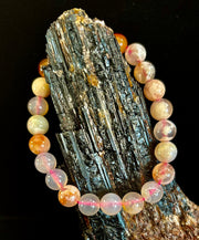 🌸 Pink Flower Agate (Cherry Agate) Bracelet – 8mm Beads, Small to Medium Wrists