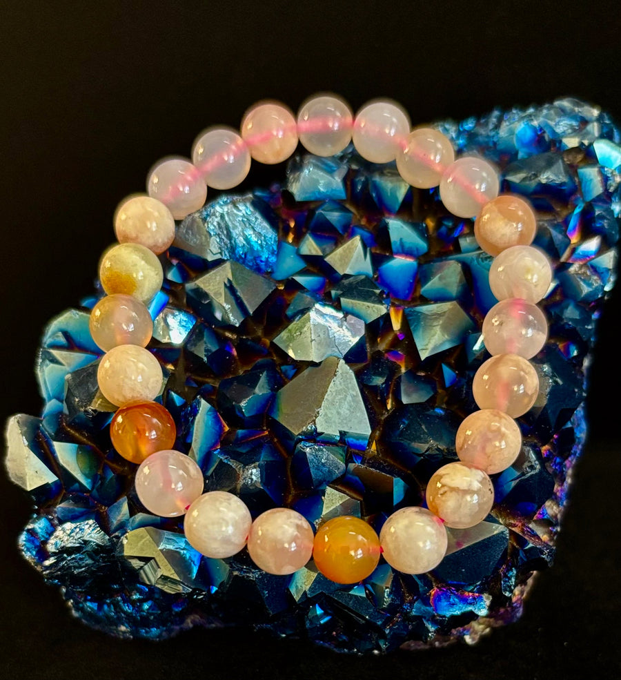 🌸 Pink Flower Agate (Cherry Agate) Bracelet – 8mm Beads, Small to Medium Wrists