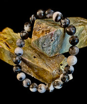 ⚫⚪ Zebra Stone Bracelet – 8mm Beads, Medium Wrists