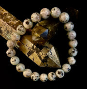 🟢 Sesame Kiwi Jasper Bracelet – 8mm Beads, Medium Wrists