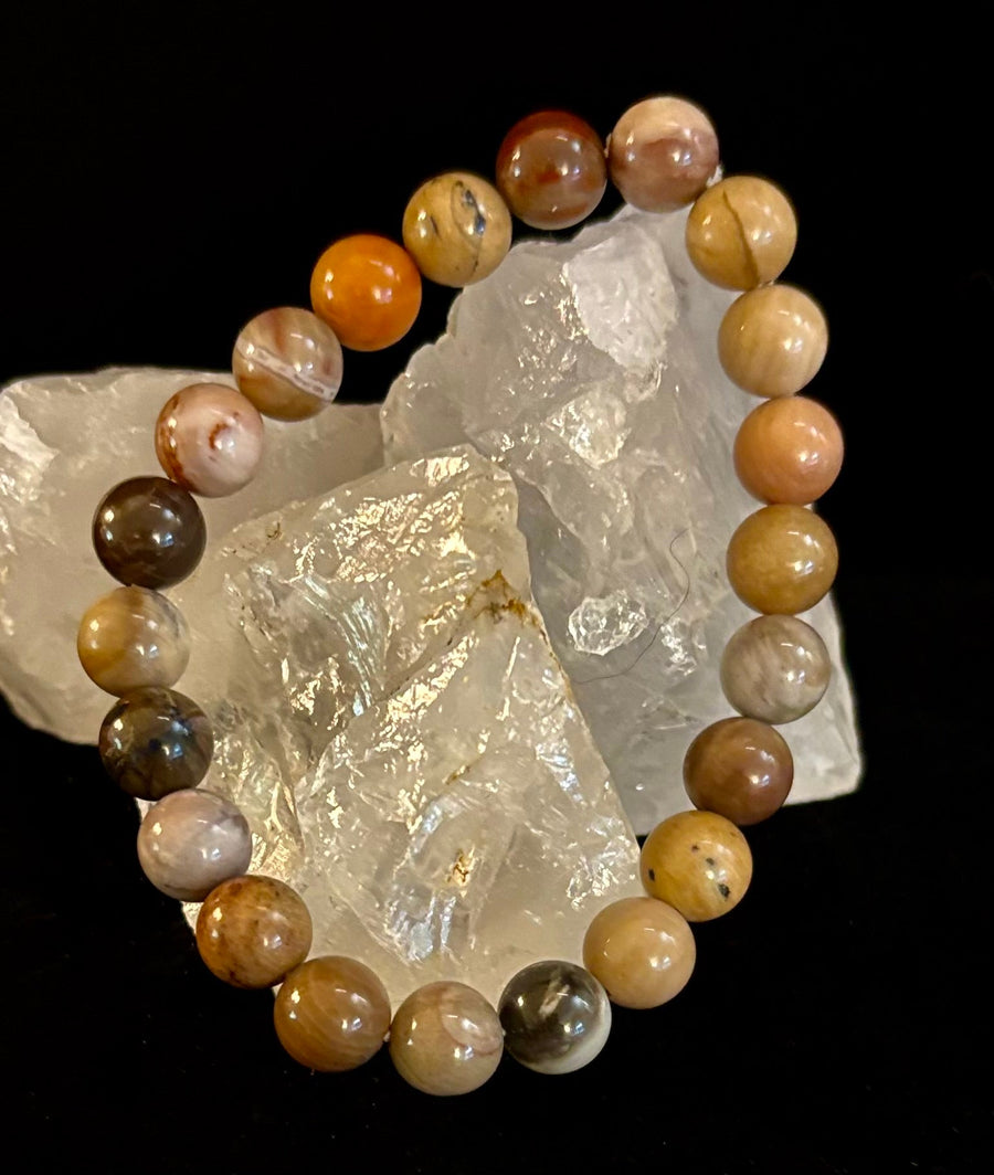 🌳 Petrified Wood Bracelet – 8mm Beads, Medium Wrists