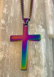 🌈 Rainbow Cross Necklace – Pride Inspired Pendant with 22" Chain