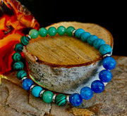 Anxiety Relief Healing Bracelet – Fits Large Wrists (Malachite, Green Aventurine, Turquoise, and Aquamarine)