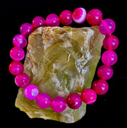 Rose Red Striped Agate Beaded Bracelet – 10mm Natural Stone for Large Wrists