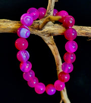 Rose Red Striped Agate Beaded Bracelet – 10mm Natural Stone for Large Wrists