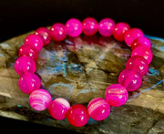 Rose Red Striped Agate Beaded Bracelet – 10mm Natural Stone for Large Wrists