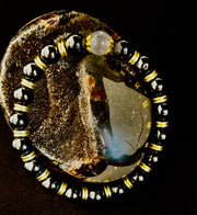 Divine Balance Bracelet – Selenite & Black Obsidian with Gold Accents