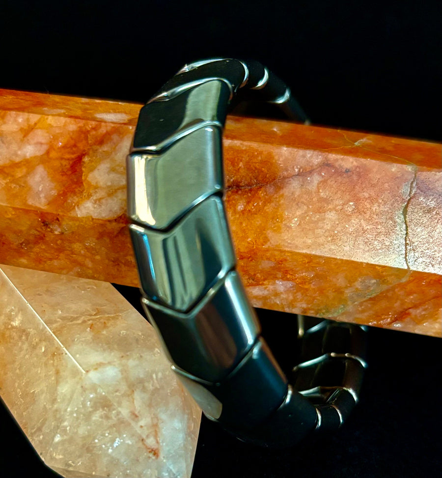 Steel Grounded Strength Bracelet | Natural Stone Beaded Jewelry (Medium–Large Wrists)