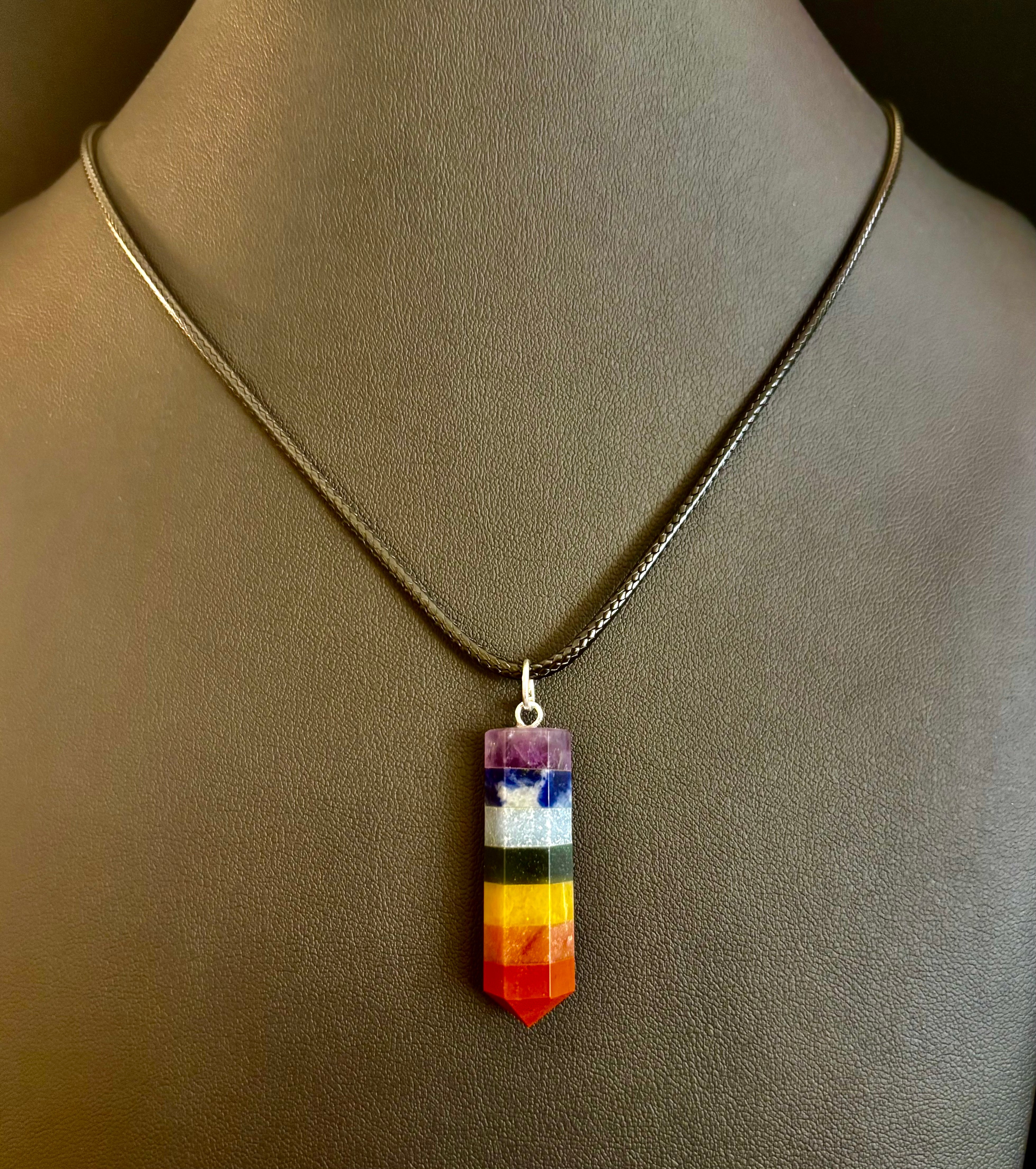 Chakra Crystal Necklace – 7-Layer Healing Pendant on Chain & Cord (1" Stone)
