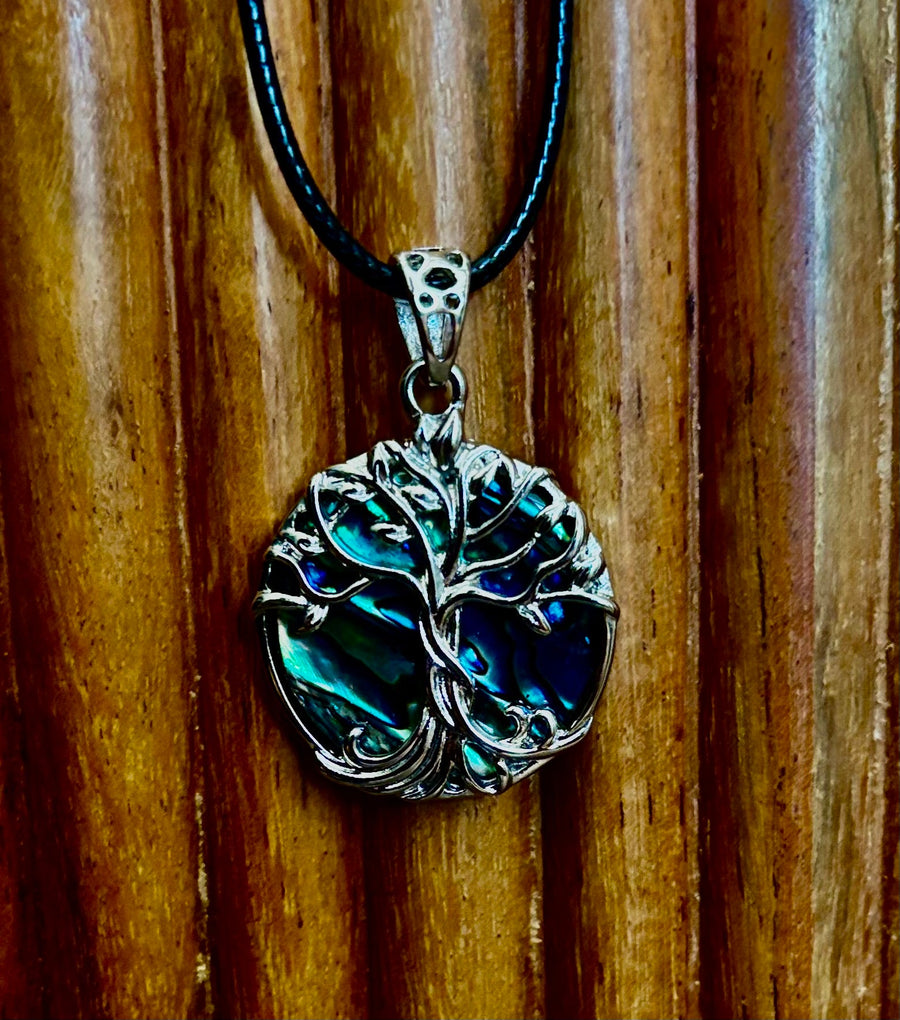 Tree of Life Abalone Pendant Necklace | 23” Rope Chain | Symbol of Growth, Strength & Harmony