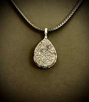 Silver Druzy Teardrop Pendant Necklace | Petite 18mm Pear-Shape Charm on 23” Cord