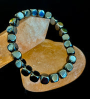 Hematite Cube Beaded Bracelet | Grounding Energy & Balance | Unisex 7.8mm Stretch Fit