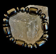 Power Play Hematite Bracelet | Geometric Healing Stone for Strength & Style (Large Wrists)