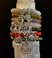 7 Wonders Natural Stone Charm Bracelet Collection | 8mm Healing Gemstone Beads with Silver Charms (Small–Medium Wrists)