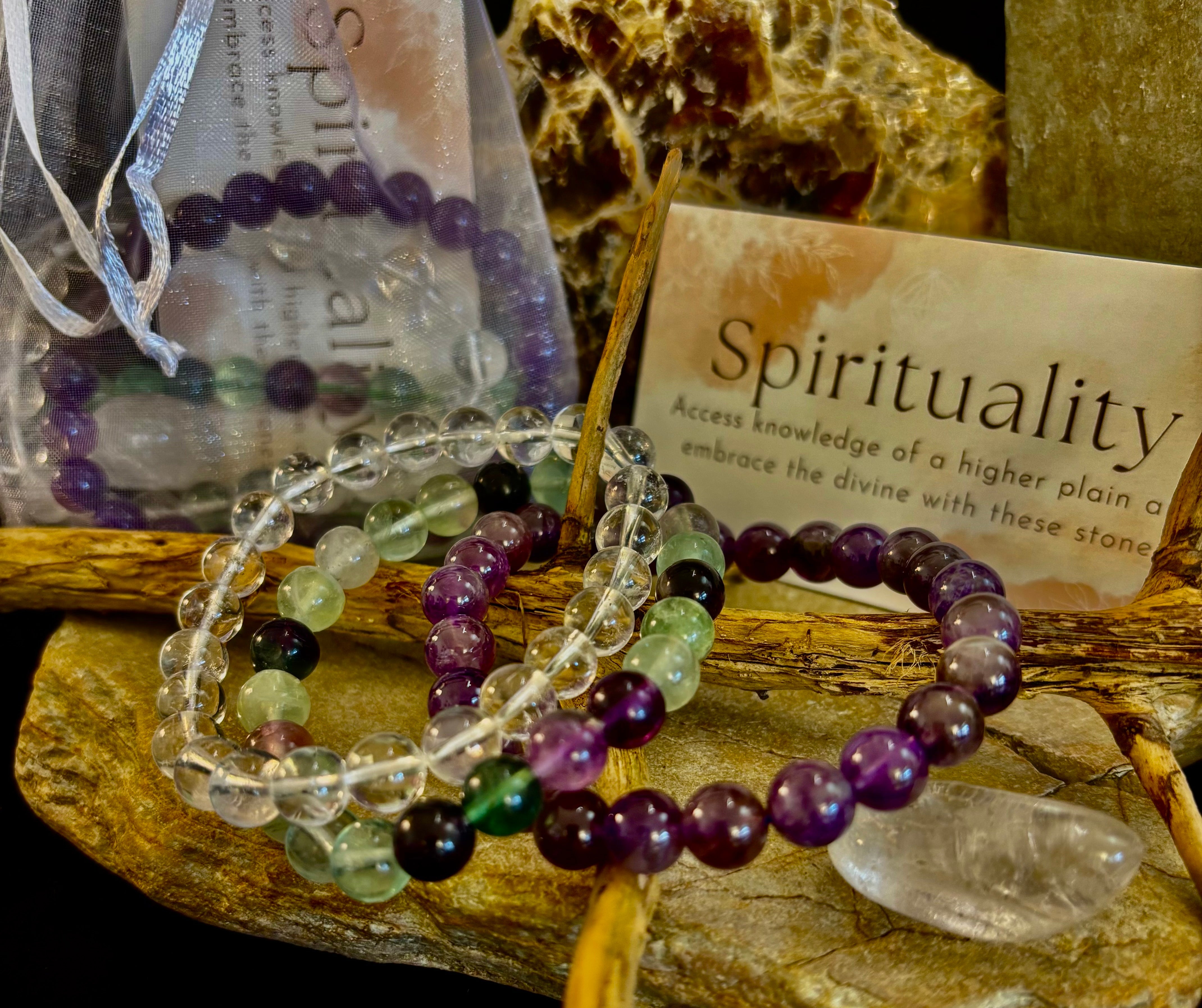 Intentions Bracelet Set – Spirituality (Clear Quartz, Amethyst & Fluorite)