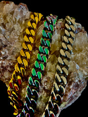 Gender-inclusive Titanium Steel Chain Bracelet – 22cm Cuban Link, Silver/Gold/Rainbow