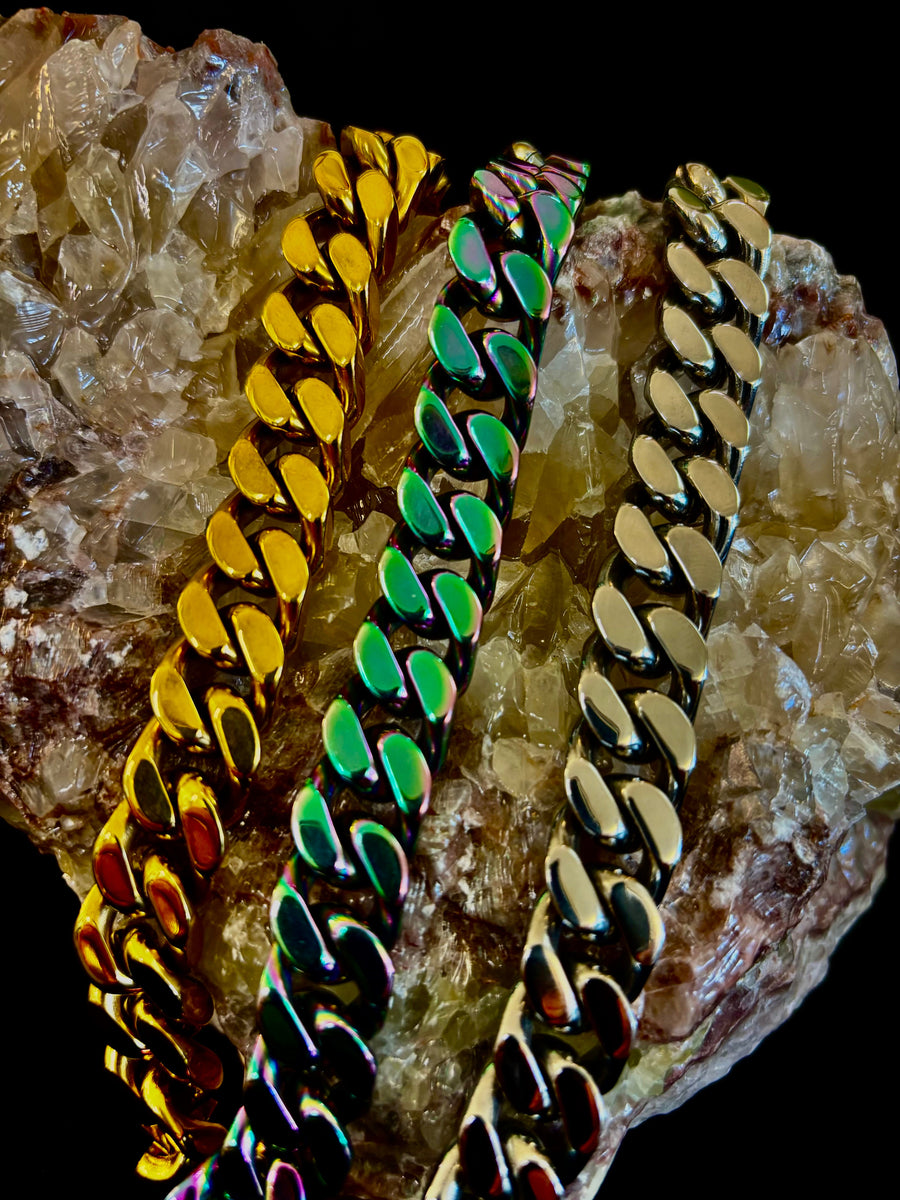Gender-inclusive Titanium Steel Chain Bracelet – 22cm Cuban Link, Silver/Gold/Rainbow