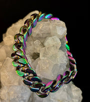 Gender-inclusive Titanium Steel Chain Bracelet – 22cm Cuban Link, Silver/Gold/Rainbow