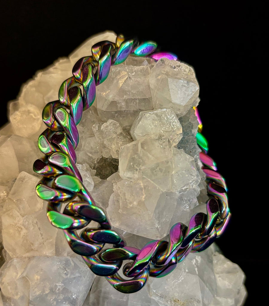 Gender-inclusive Titanium Steel Chain Bracelet – 22cm Cuban Link, Silver/Gold/Rainbow