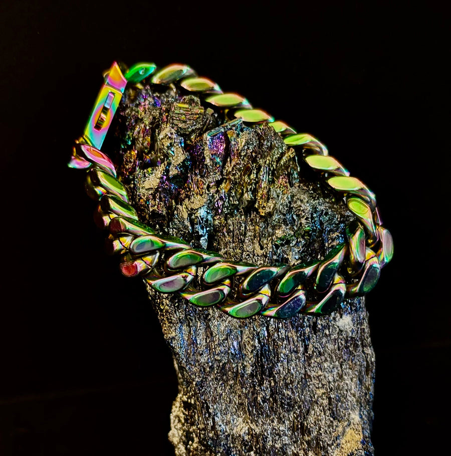 Gender-inclusive Titanium Steel Chain Bracelet – 22cm Cuban Link, Silver/Gold/Rainbow