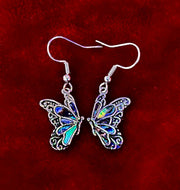 Petite Abalone Butterfly Earrings | Iridescent Wing Dangle Jewels