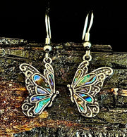 Petite Abalone Butterfly Earrings | Iridescent Wing Dangle Jewels