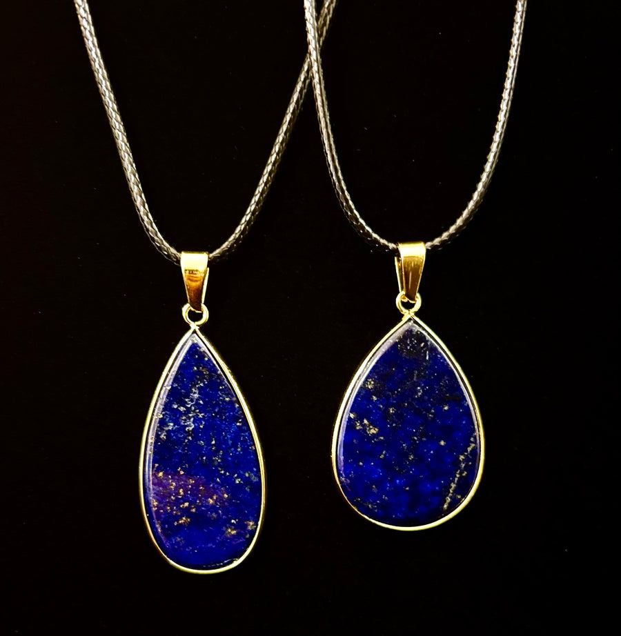 Royal Lapis Lazuli Pendant Necklace – Natural Blue Gemstone on 22” Leather Rope (2 Styles)