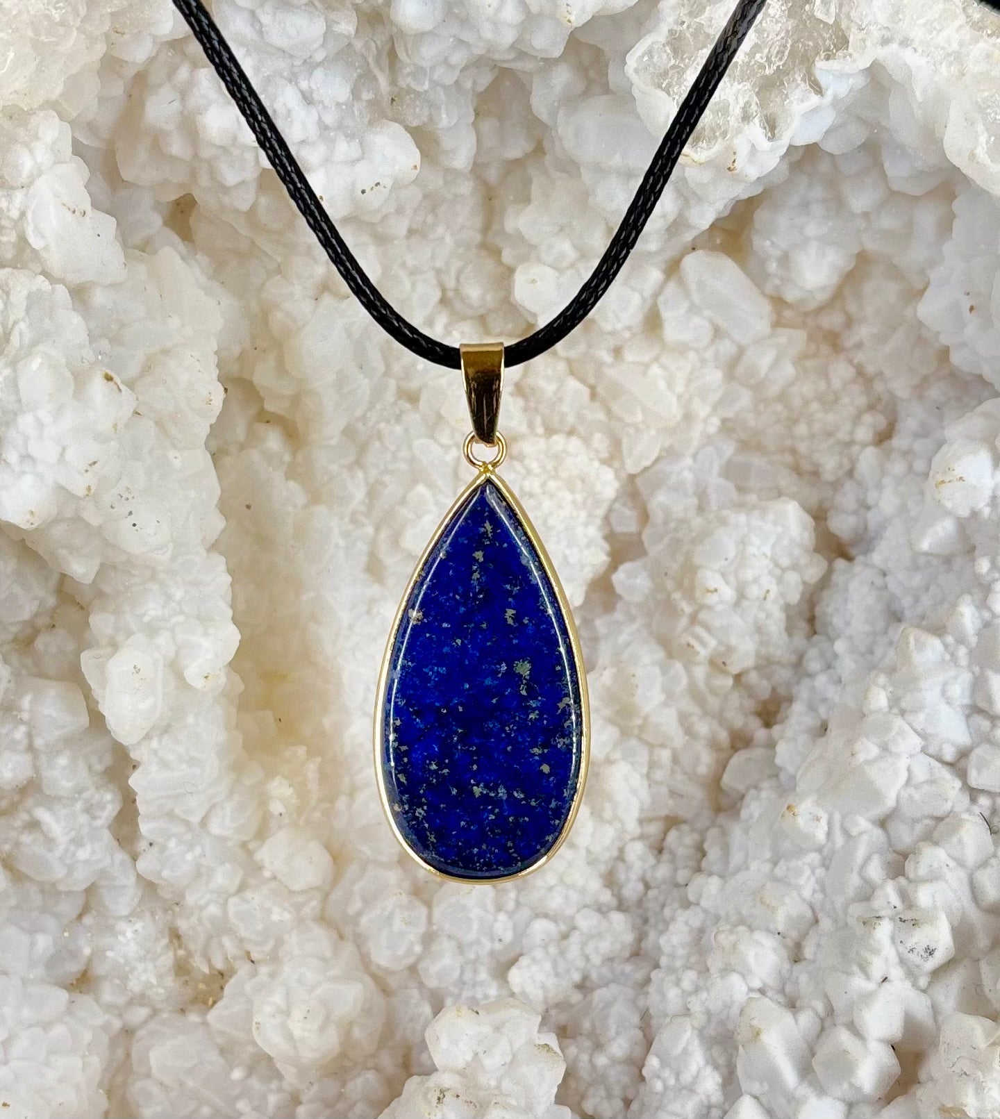 Royal Lapis Lazuli Pendant Necklace – Natural Blue Gemstone on 22” Leather Rope (2 Styles)