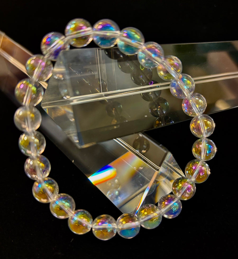Angel Aura Clear Quartz 8mm Reiki-Infused Healing Crystal Bracelet (7.5” Medium Wrists)