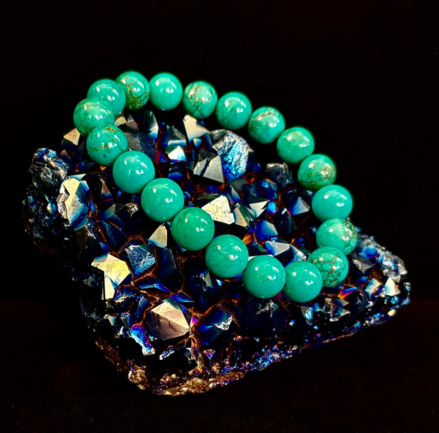 Dark Blue Green Turquoise Reiki-Infused Protection Bracelet (Medium Wrists)