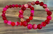 Fuchsia Pink Striped Agate Reiki-Infused Healing Bracelet (8mm or 10mm, 7.5” - Medium Wrists)