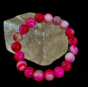 Fuchsia Pink Striped Agate Reiki-Infused Healing Bracelet (8mm or 10mm, 7.5” - Medium Wrists)