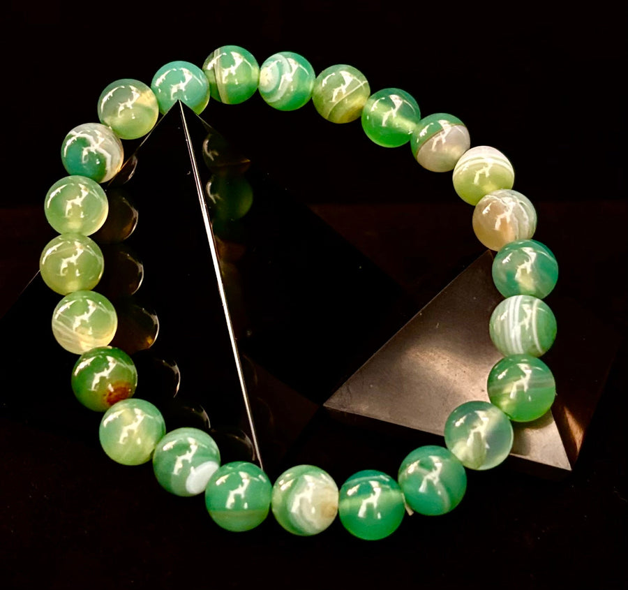 Green Striped Agate Reiki-Infused Healing Bracelet (8mm or 10mm) Medium Wrists