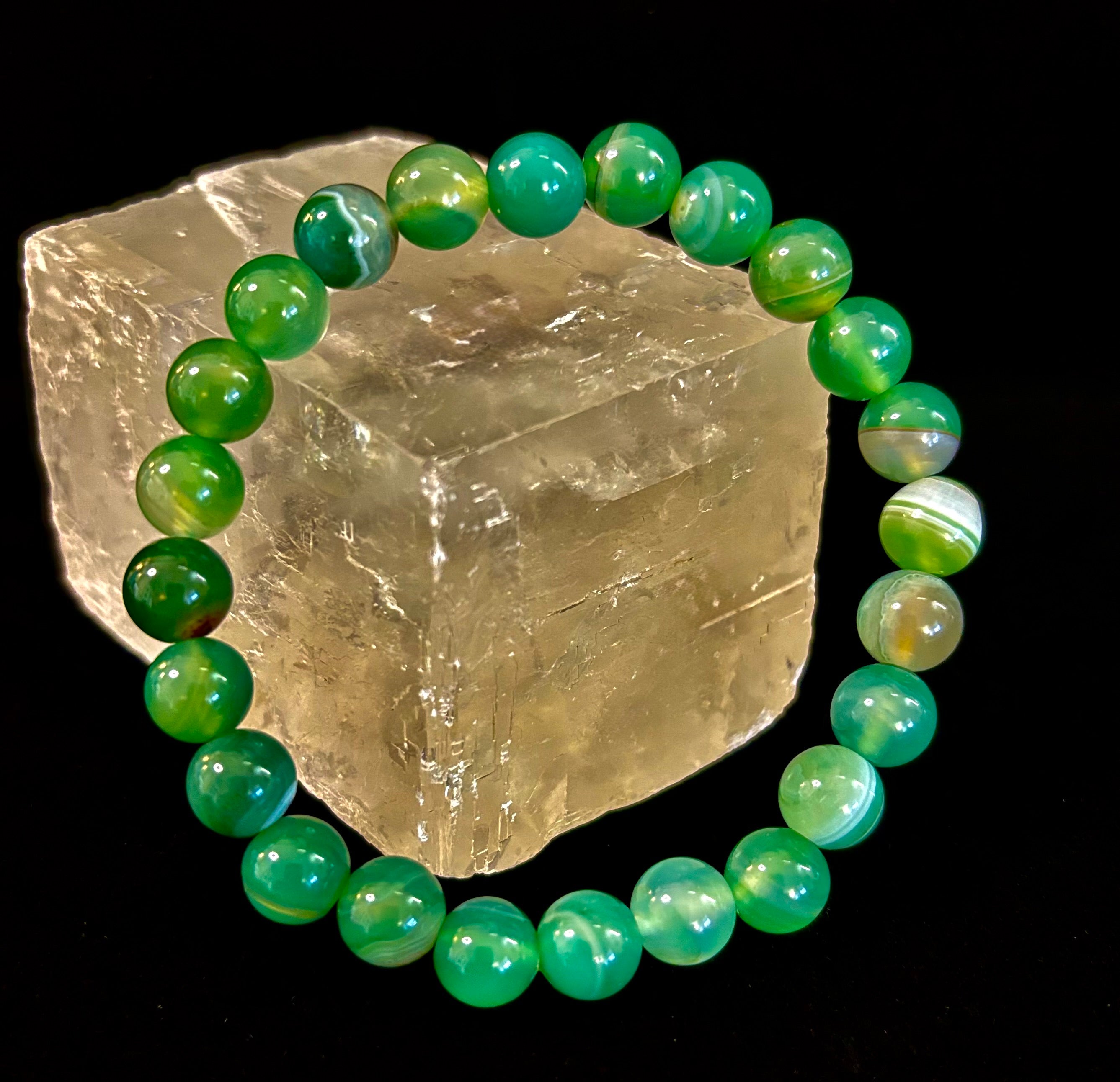 Green Striped Agate Reiki-Infused Healing Bracelet (8mm or 10mm) Medium Wrists