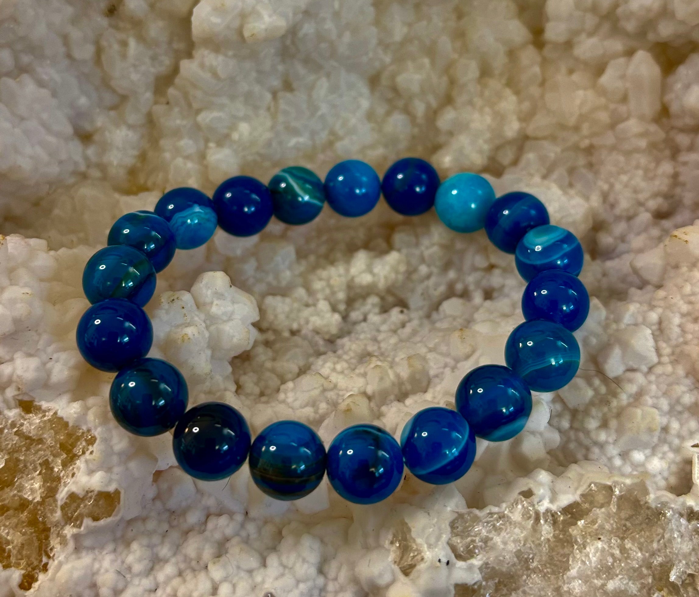 Blue Striped Agate Reiki-Infused Healing & Calm Bracelet (Medium Wrists)