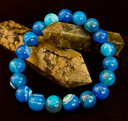 Blue Striped Agate Reiki-Infused Healing & Calm Bracelet (Medium Wrists)