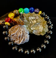7 Chakra & Black Onyx Reiki-Infused Balance & Protection Bracelet (Medium Wrist)