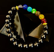 7 Chakra & Black Onyx Reiki-Infused Balance & Protection Bracelet (Medium Wrist)