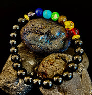 7 Chakra & Black Onyx Reiki-Infused Balance & Protection Bracelet (Medium Wrist)