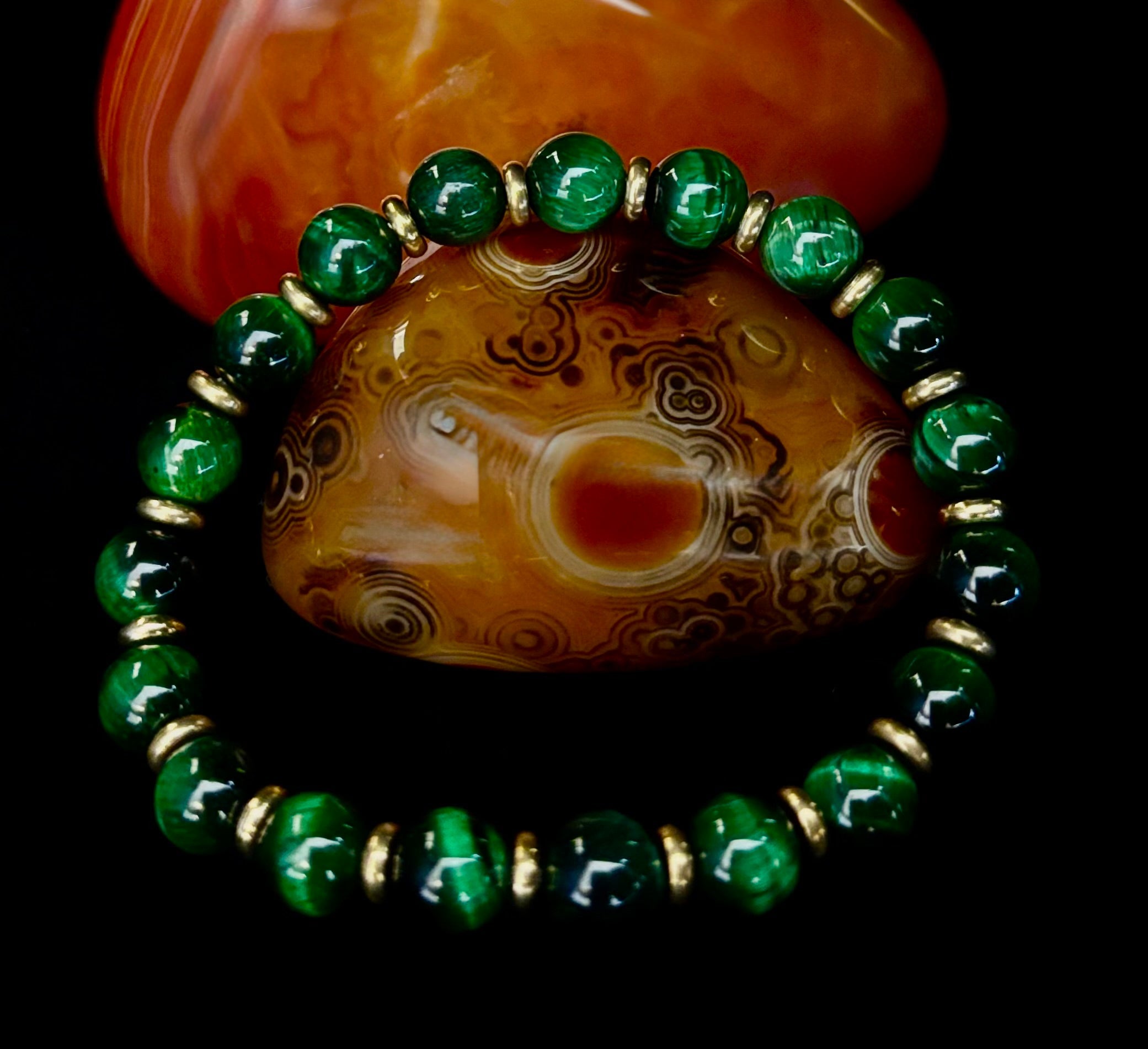 Green Tiger Eye Wealth & Confidence Bracelet – 8mm Beads with Gold Accents (Medium Wrists)