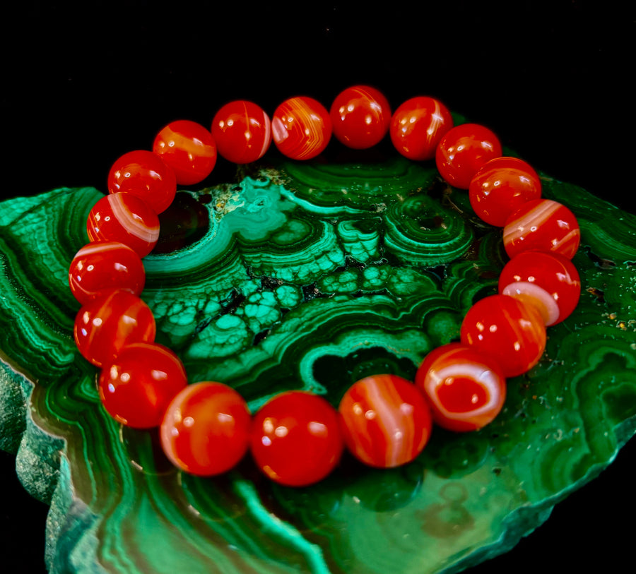 Red Striped Agate (Sardonyx) Reiki-Infused Strength & Confidence Bracelet (Medium Wrist)