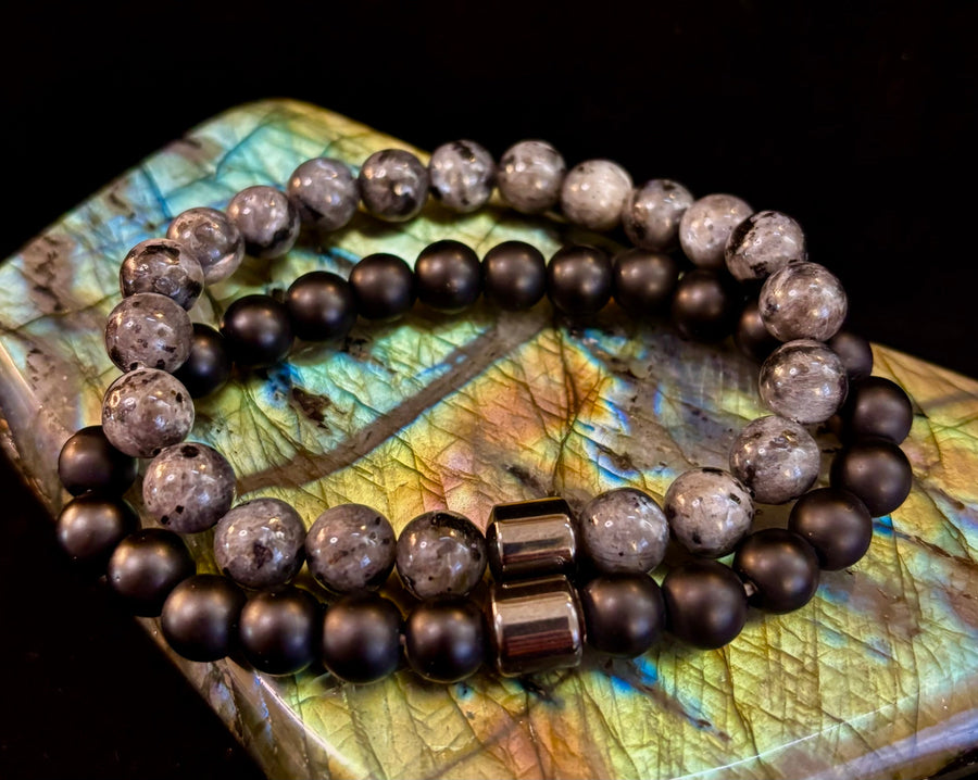 Black & Gray Faux Stone Bracelet Set (Set of 2)