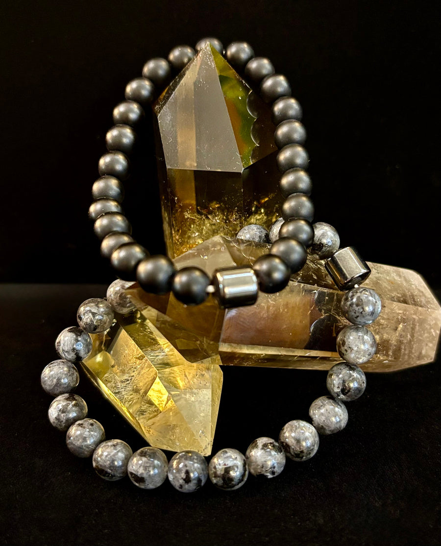 Black & Gray Faux Stone Bracelet Set (Set of 2)