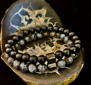 Black & Gray Faux Stone Bracelet Set (Set of 2)