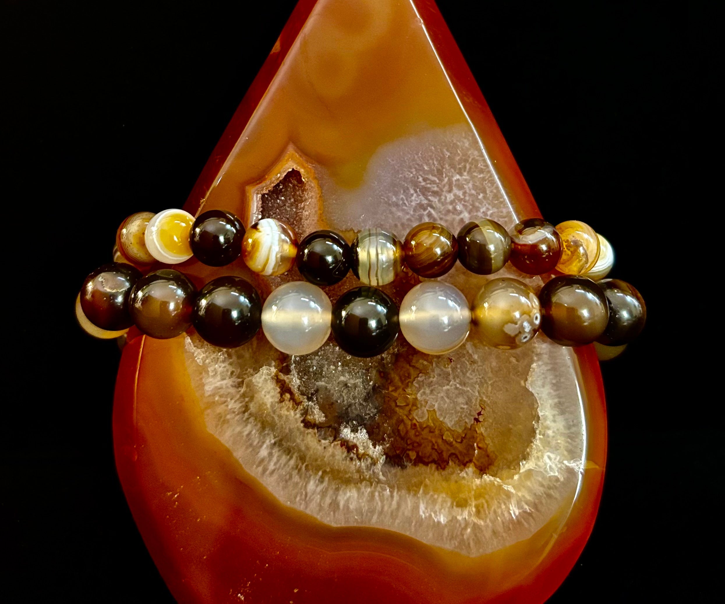 Coffee Striped Agate Energy Bracelet – Reiki Infused | 8mm or 10mm (Medium Wrists)