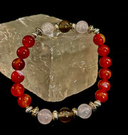 Grief & Loss Support Intention Bracelet – Reiki-Infused Carnelian, Rose Quartz & Smoky Quartz