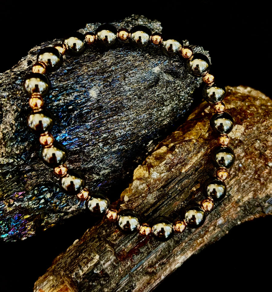 Men’s Copper & Hematite Bracelet – Grounding, Strength & Energy Balance (Large Wrists)