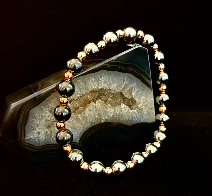 Men’s Copper & Hematite Bracelet – Grounding, Strength & Energy Balance (Large Wrists)
