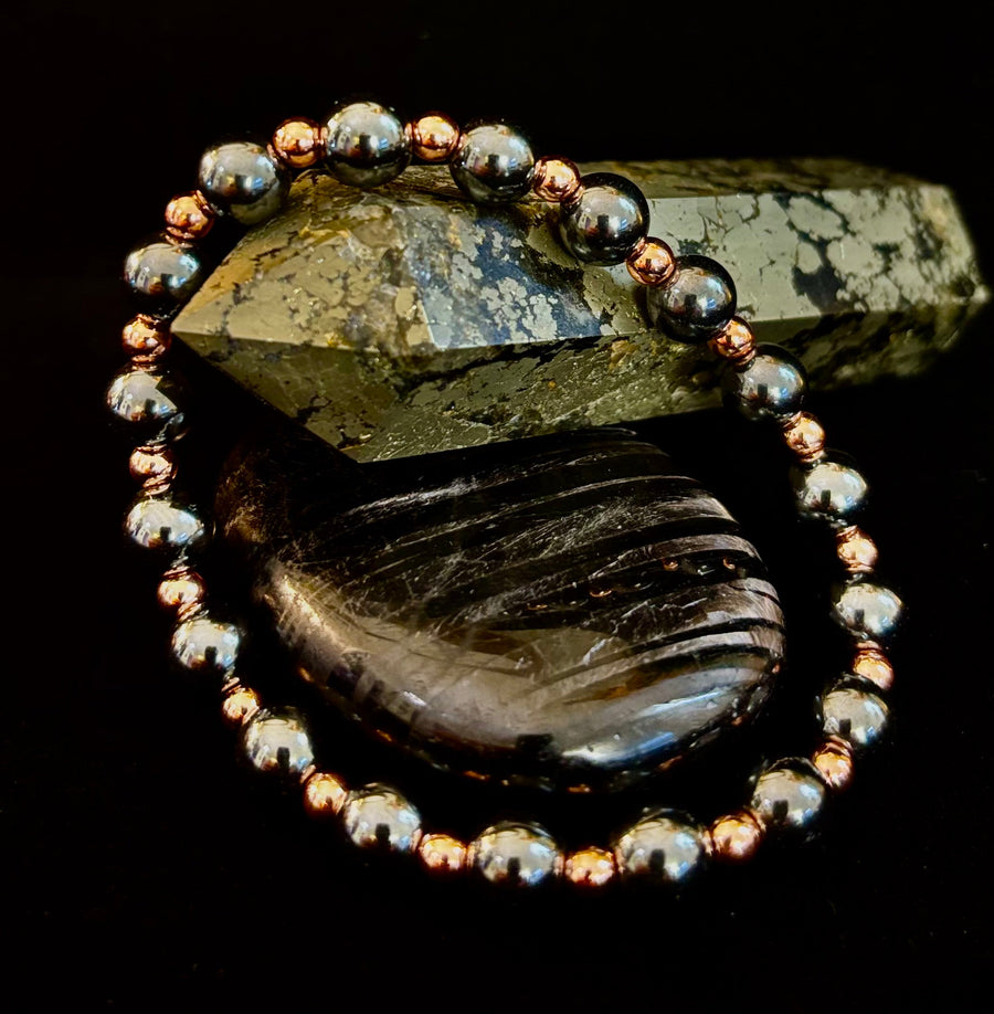Men’s Copper & Hematite Bracelet – Grounding, Strength & Energy Balance (Large Wrists)